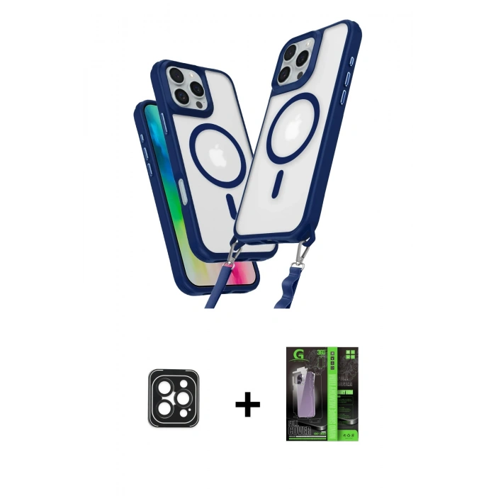 MARSİLYAN™- iPhone 16 Pro Max Kılıf Atlas Doku Koleksiyonu - Şeffaf 360 Full Body Arka Koruyucu + PVD Metal Kamera Lens - SH