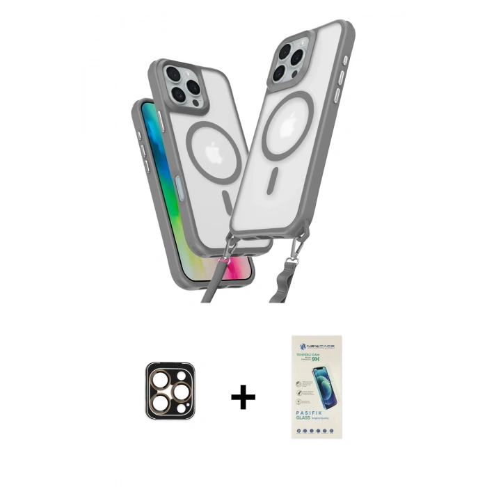 MARSİLYAN™- iPhone 16 Pro Max Kılıf Atlas Doku Koleksiyonu - Şeffaf Pasifik Cam Ekran Koruyucu + PVD Metal Kamera Lens - GD