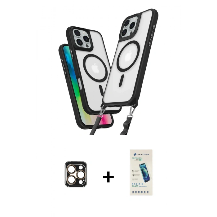 MARSİLYAN™- iPhone 16 Pro Max Kılıf Atlas Doku Koleksiyonu - Şeffaf Pasifik Cam Ekran Koruyucu + PVD Metal Kamera Lens - GD