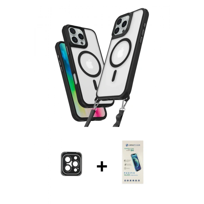 MARSİLYAN™- iPhone 16 Pro Max Kılıf Atlas Doku Koleksiyonu - Şeffaf Pasifik Cam Ekran Koruyucu + PVD Metal Kamera Lens - SH