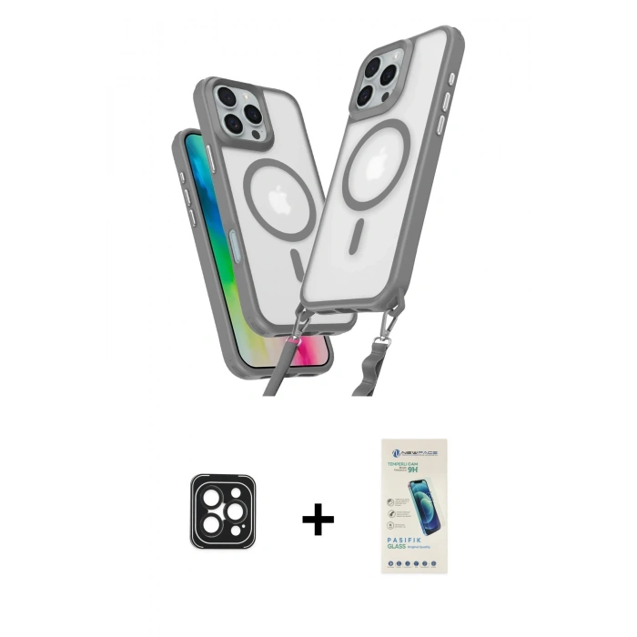 MARSİLYAN™- iPhone 16 Pro Max Kılıf Atlas Doku Koleksiyonu - Şeffaf Pasifik Cam Ekran Koruyucu + PVD Metal Kamera Lens - SH