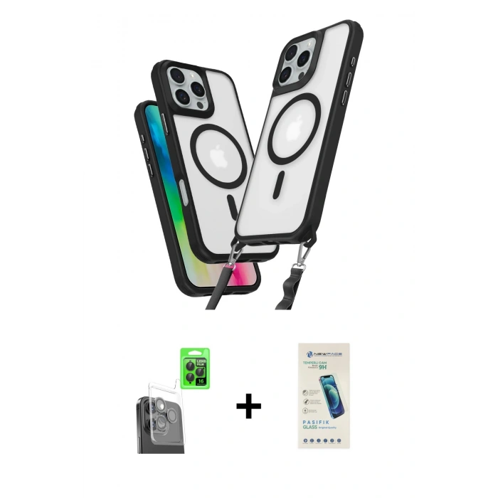 MARSİLYAN™- iPhone 16 Pro Max Kılıf Atlas Doku Koleksiyonu - Şeffaf Pasifik Cam Ekran Koruyucu + Raze Metal Kamera Lens - SH