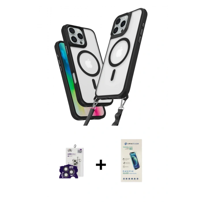 MARSİLYAN™- iPhone 16 Pro Max Kılıf Atlas Doku Koleksiyonu - Şeffaf Pasifik Cam Ekran Koruyucu + Bilvis Titan Kamera Lens - TMGI