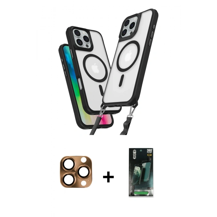 MARSİLYAN™- iPhone 16 Pro Max Kılıf Atlas Doku Koleksiyonu - Siyah 360 Mat Full Body Arka Koruyucu + Pers Alüminyum Kamera Lens - CLTM