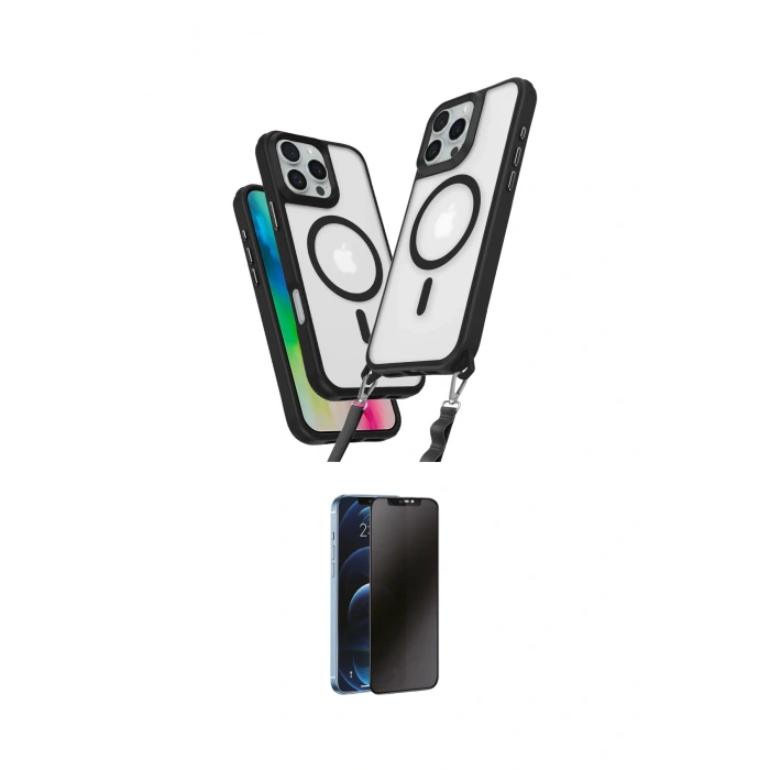 MARSİLYAN™- iPhone 16 Pro Max Kılıf Atlas Doku Koleksiyonu - Siyah 3D Antistatik Hayalet Cam Ekran Koruyucu