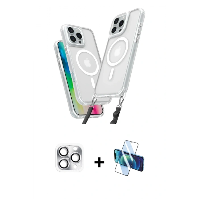 MARSİLYAN™- iPhone 16 Pro Max Kılıf Atlas Doku Koleksiyonu - Siyah 3D Antistatik Seramik Nano Ekran Koruyucu + Gümüş Pers Alüminyum Kamera Lens