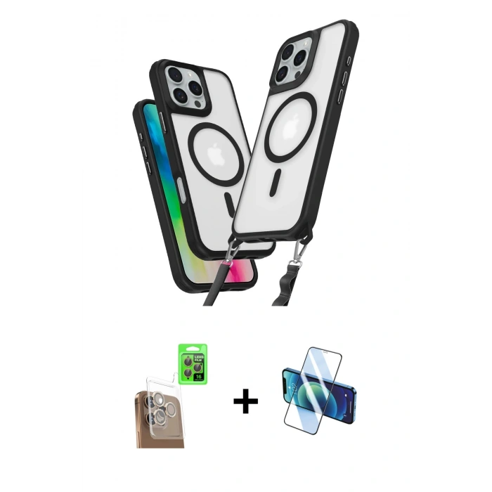 MARSİLYAN™- iPhone 16 Pro Max Kılıf Atlas Doku Koleksiyonu - Siyah 3D Antistatik Seramik Nano Ekran Koruyucu + Raze Metal Kamera Lens - CLTM