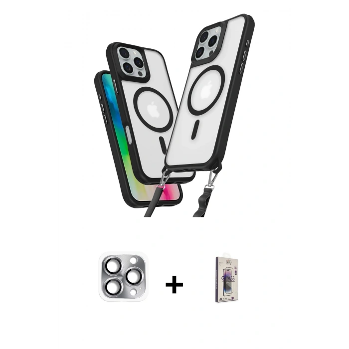 MARSİLYAN™- iPhone 16 Pro Max Kılıf Atlas Doku Koleksiyonu - Siyah Bilvis 3D Cam Ekran Koruyucu + Pers Alüminyum Kamera Lens - GI