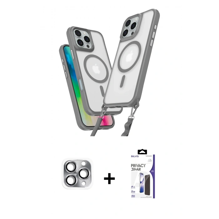 MARSİLYAN™- iPhone 16 Pro Max Kılıf Atlas Doku Koleksiyonu - Siyah Bilvis 3X AR Hayalet Cam Ekran Koruyucu + Pers Alüminyum Kamera Lens - GI