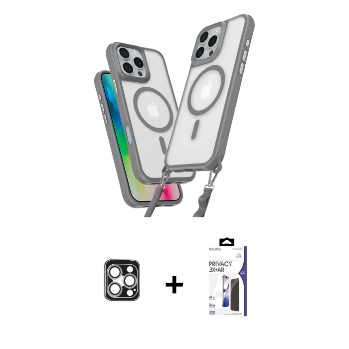MARSİLYAN™- iPhone 16 Pro Max Kılıf Atlas Doku Koleksiyonu - Siyah Bilvis 3X AR Hayalet Cam Ekran Koruyucu + PVD Metal Kamera Lens - GS