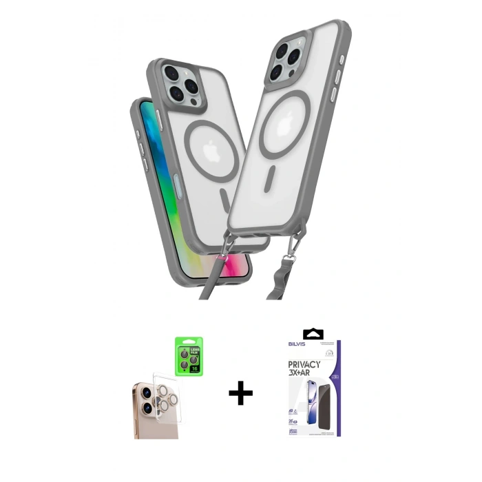 MARSİLYAN™- iPhone 16 Pro Max Kılıf Atlas Doku Koleksiyonu - Siyah Bilvis 3X AR Hayalet Cam Ekran Koruyucu + Raze Metal Kamera Lens - NLGY