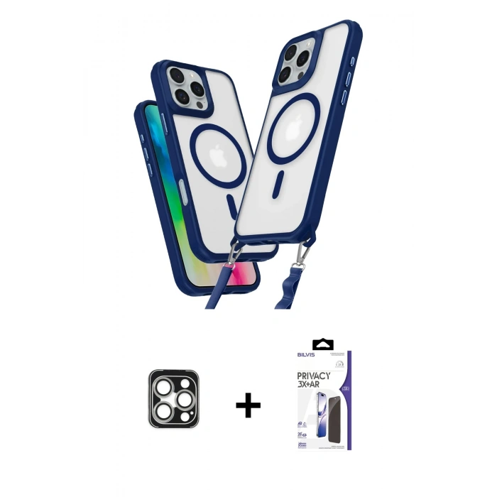 MARSİLYAN™- iPhone 16 Pro Max Kılıf Atlas Doku Koleksiyonu - Siyah Bilvis 3X AR Hayalet Cam Ekran Koruyucu + PVD Metal Kamera Lens - GS