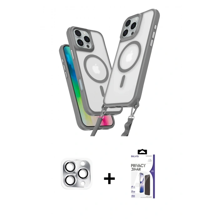 MARSİLYAN™- iPhone 16 Pro Max Kılıf Atlas Doku Koleksiyonu - Siyah Bilvis 3X AR Hayalet Cam Ekran Koruyucu + Pers Alüminyum Kamera Lens - GS