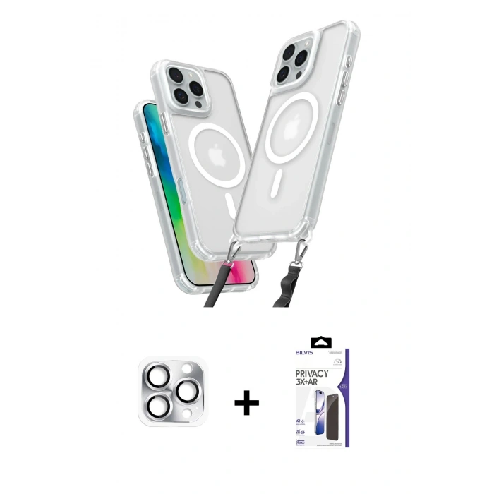 MARSİLYAN™- iPhone 16 Pro Max Kılıf Atlas Doku Koleksiyonu - Siyah Bilvis 3X AR Hayalet Cam Ekran Koruyucu + Pers Alüminyum Kamera Lens - GS