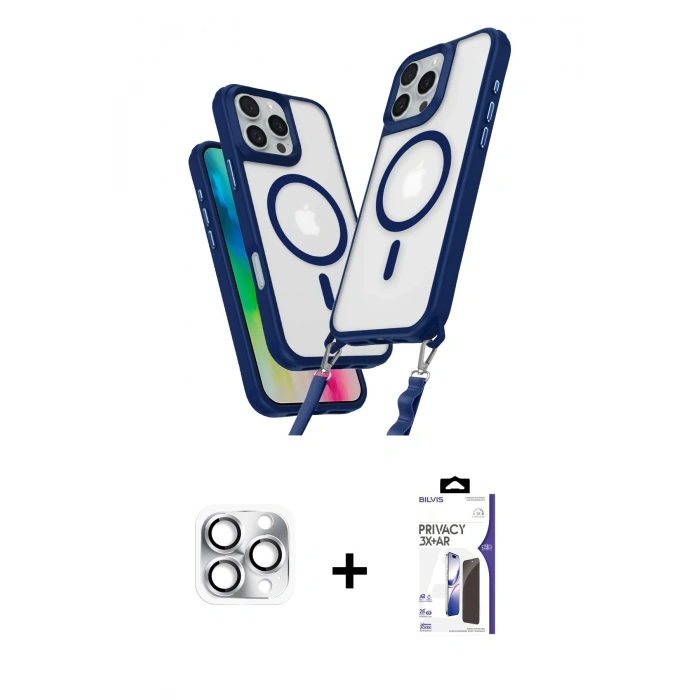 MARSİLYAN™- iPhone 16 Pro Max Kılıf Atlas Doku Koleksiyonu - Siyah Bilvis 3X AR Hayalet Cam Ekran Koruyucu + Pers Alüminyum Kamera Lens - GS
