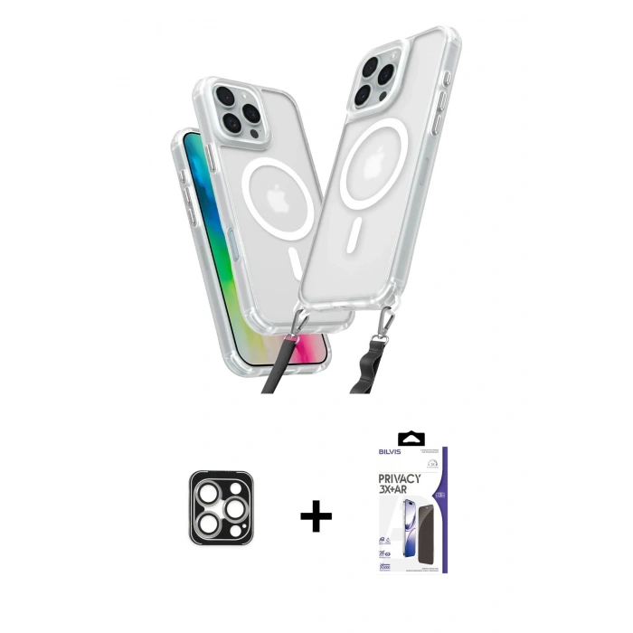 MARSİLYAN™- iPhone 16 Pro Max Kılıf Atlas Doku Koleksiyonu - Siyah Bilvis 3X AR Hayalet Cam Ekran Koruyucu + PVD Metal Kamera Lens - GS