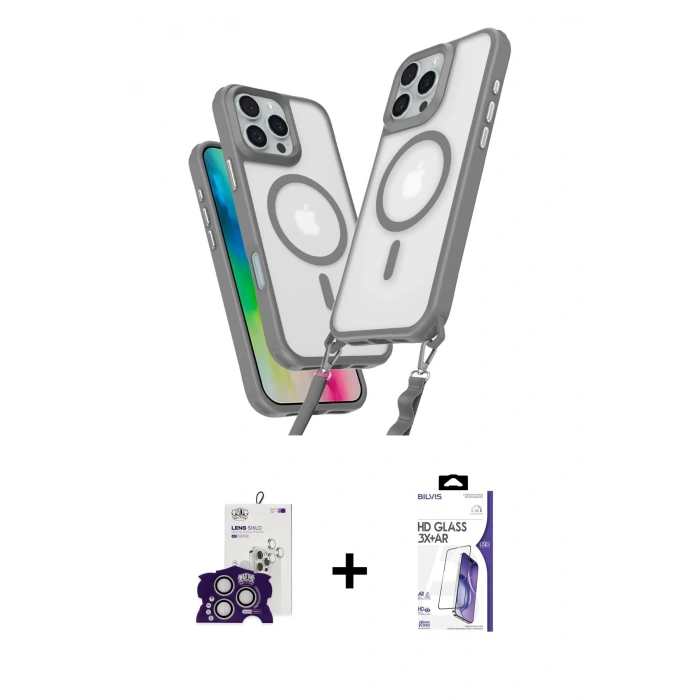 MARSİLYAN™- iPhone 16 Pro Max Kılıf Atlas Doku Koleksiyonu - Siyah Bilvis 3X AR HD Cam Ekran Koruyucu + Bilvis Titan Kamera Lens - GS