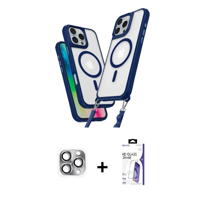 MARSİLYAN™- iPhone 16 Pro Max Kılıf Atlas Doku Koleksiyonu - Siyah Bilvis 3X AR HD Cam Ekran Koruyucu + Pers Alüminyum Kamera Lens - GI