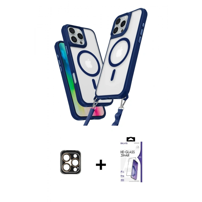 MARSİLYAN™- iPhone 16 Pro Max Kılıf Atlas Doku Koleksiyonu - Siyah Bilvis 3X AR HD Cam Ekran Koruyucu + PVD Metal Kamera Lens - GD