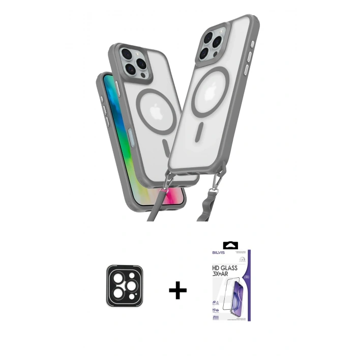MARSİLYAN™- iPhone 16 Pro Max Kılıf Atlas Doku Koleksiyonu - Siyah Bilvis 3X AR HD Cam Ekran Koruyucu + PVD Metal Kamera Lens - SH