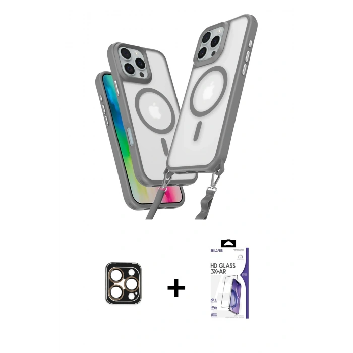 MARSİLYAN™- iPhone 16 Pro Max Kılıf Atlas Doku Koleksiyonu - Siyah Bilvis 3X AR HD Cam Ekran Koruyucu + PVD Metal Kamera Lens - GD