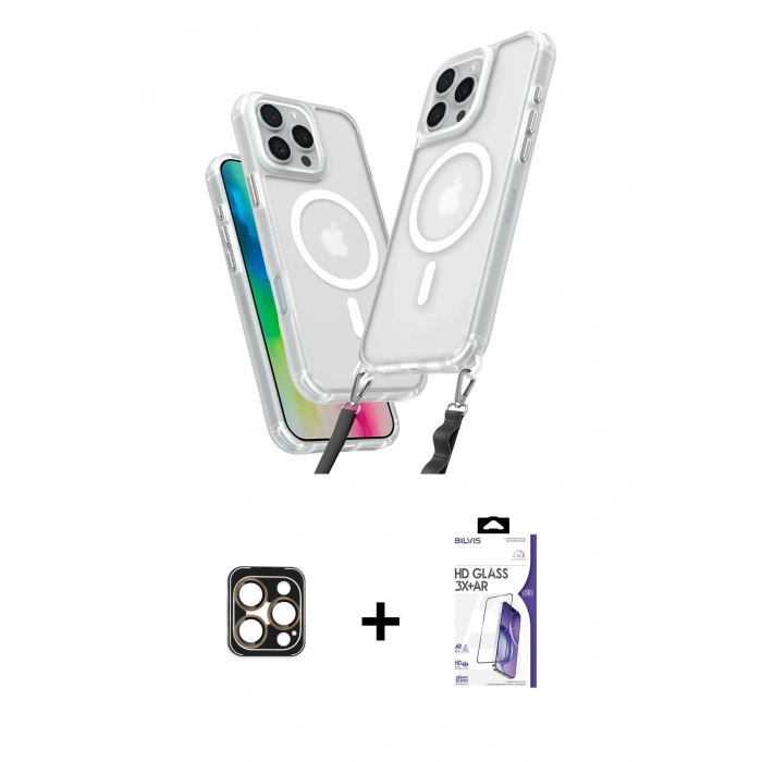 MARSİLYAN™- iPhone 16 Pro Max Kılıf Atlas Doku Koleksiyonu - Siyah Bilvis 3X AR HD Cam Ekran Koruyucu + PVD Metal Kamera Lens - GD