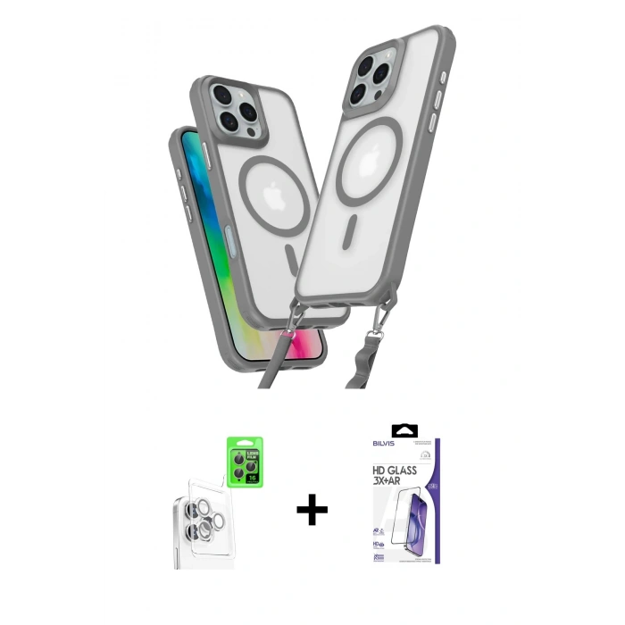 MARSİLYAN™- iPhone 16 Pro Max Kılıf Atlas Doku Koleksiyonu - Siyah Bilvis 3X AR HD Cam Ekran Koruyucu + Raze Metal Kamera Lens - BZ