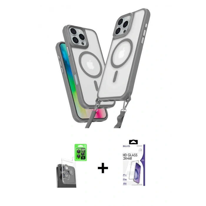 MARSİLYAN™- iPhone 16 Pro Max Kılıf Atlas Doku Koleksiyonu - Siyah Bilvis 3X AR HD Cam Ekran Koruyucu + Raze Metal Kamera Lens - SH