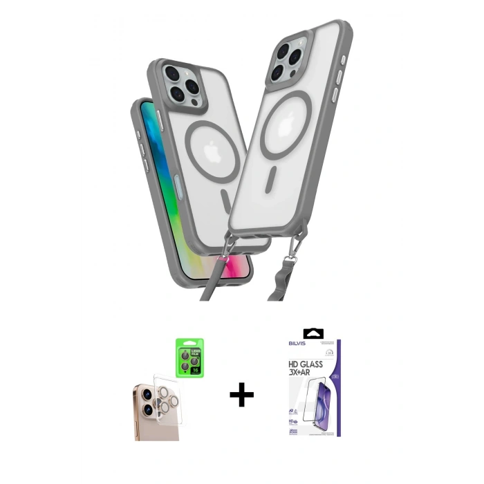 MARSİLYAN™- iPhone 16 Pro Max Kılıf Atlas Doku Koleksiyonu - Siyah Bilvis 3X AR HD Cam Ekran Koruyucu + Raze Metal Kamera Lens - NLGY