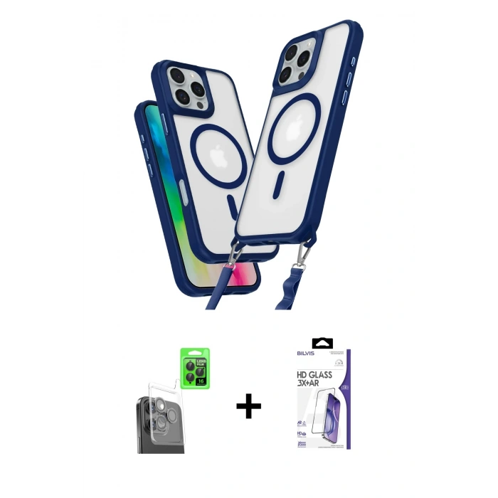 MARSİLYAN™- iPhone 16 Pro Max Kılıf Atlas Doku Koleksiyonu - Siyah Bilvis 3X AR HD Cam Ekran Koruyucu + Raze Metal Kamera Lens - SH