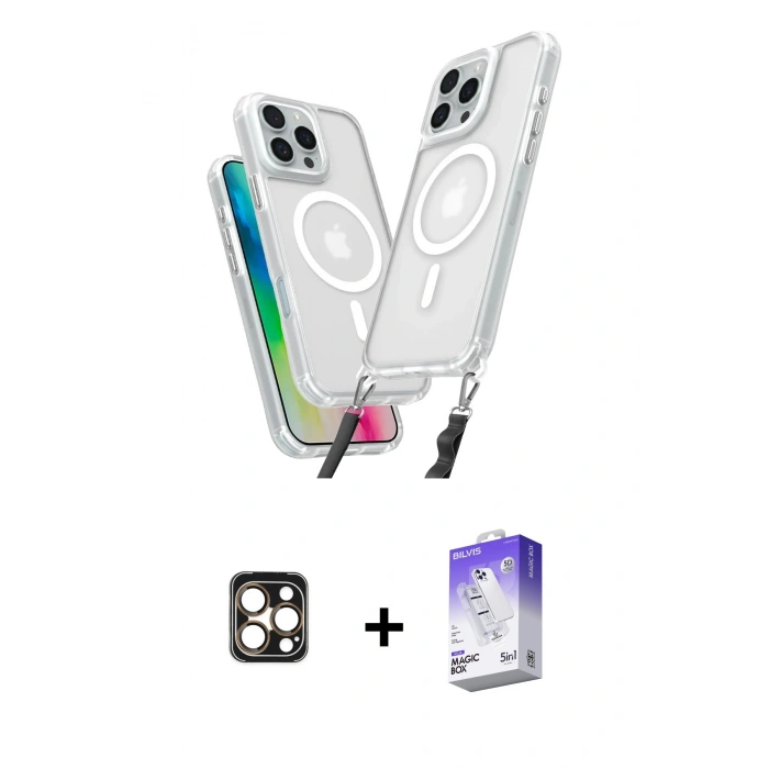 MARSİLYAN™- iPhone 16 Pro Max Kılıf Atlas Doku Koleksiyonu - Siyah Bilvis 5in1 3D Magic Cam Ekran Koruyucu + Gold PVD Metal Kamera Lens