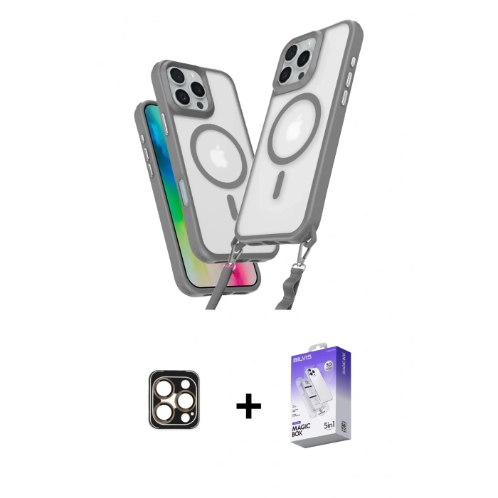 MARSİLYAN™- iPhone 16 Pro Max Kılıf Atlas Doku Koleksiyonu - Siyah Bilvis 5in1 3D Magic Cam Ekran Koruyucu + Gold PVD Metal Kamera Lens