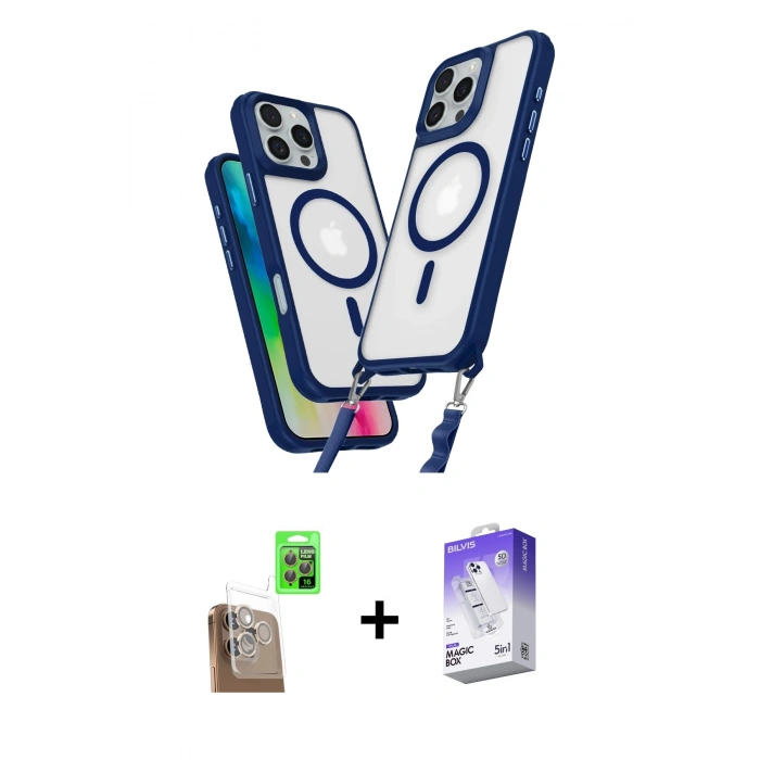 MARSİLYAN™- iPhone 16 Pro Max Kılıf Atlas Doku Koleksiyonu - Siyah Bilvis 5in1 3D Magic Cam Ekran Koruyucu + Raze Metal Kamera Lens - CLTM