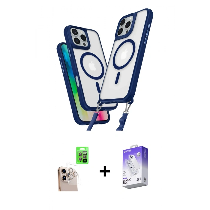 MARSİLYAN™- iPhone 16 Pro Max Kılıf Atlas Doku Koleksiyonu - Siyah Bilvis 5in1 3D Magic Cam Ekran Koruyucu + Raze Metal Kamera Lens - NLGY