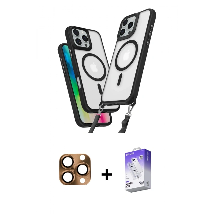 MARSİLYAN™- iPhone 16 Pro Max Kılıf Atlas Doku Koleksiyonu - Siyah Bilvis 5in1 3D Magic Cam Ekran Koruyucu + Pers Alüminyum Kamera Lens - CLTM
