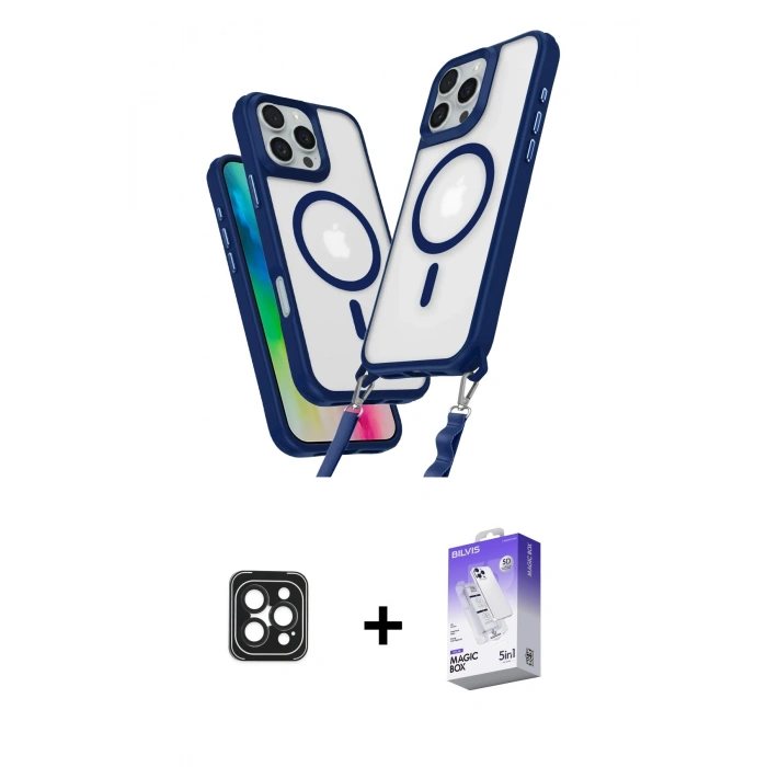 MARSİLYAN™- iPhone 16 Pro Max Kılıf Atlas Doku Koleksiyonu - Siyah Bilvis 5in1 3D Magic Cam Ekran Koruyucu + PVD Metal Kamera Lens - SH