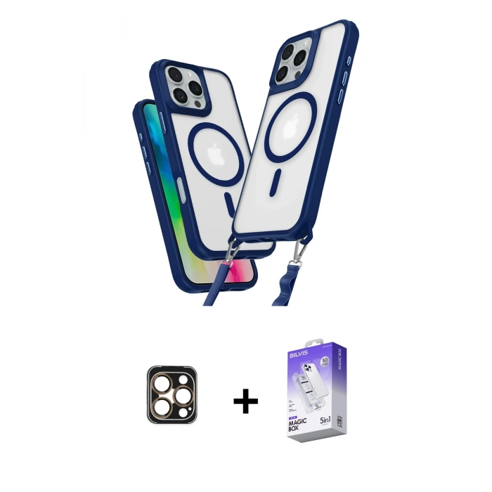 MARSİLYAN™- iPhone 16 Pro Max Kılıf Atlas Doku Koleksiyonu - Siyah Bilvis 5in1 3D Magic Cam Ekran Koruyucu + Gold PVD Metal Kamera Lens
