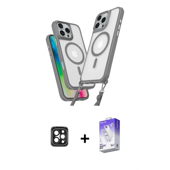 MARSİLYAN™- iPhone 16 Pro Max Kılıf Atlas Doku Koleksiyonu - Siyah Bilvis 5in1 3D Magic Cam Ekran Koruyucu + PVD Metal Kamera Lens - SH