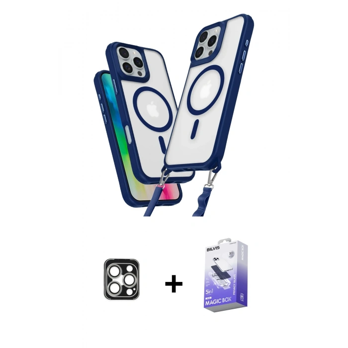 MARSİLYAN™- iPhone 16 Pro Max Kılıf Atlas Doku Koleksiyonu - Siyah Bilvis 5in1 5D Magic Hayalet Cam Ekran Koruyucu + Gümüş PVD Metal Kamera Lens