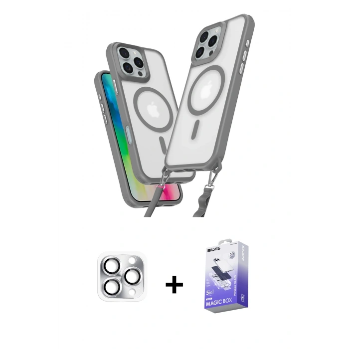 MARSİLYAN™- iPhone 16 Pro Max Kılıf Atlas Doku Koleksiyonu - Siyah Bilvis 5in1 5D Magic Hayalet Cam Ekran Koruyucu + Pers Alüminyum Kamera Lens - GS