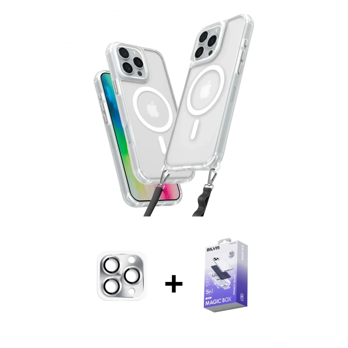 MARSİLYAN™- iPhone 16 Pro Max Kılıf Atlas Doku Koleksiyonu - Siyah Bilvis 5in1 5D Magic Hayalet Cam Ekran Koruyucu + Pers Alüminyum Kamera Lens - GS