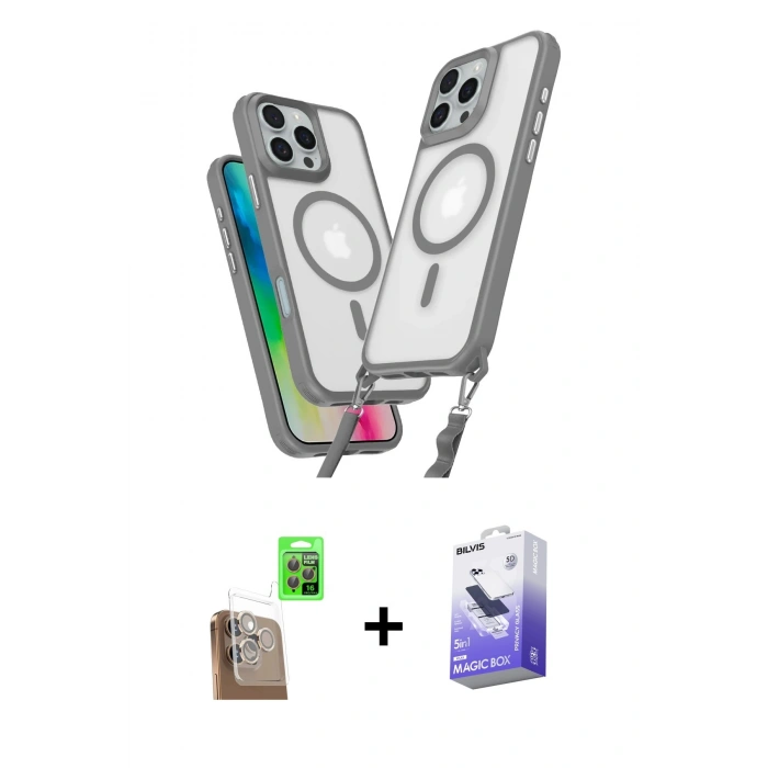 MARSİLYAN™- iPhone 16 Pro Max Kılıf Atlas Doku Koleksiyonu - Siyah Bilvis 5in1 5D Magic Hayalet Cam Ekran Koruyucu + Raze Metal Kamera Lens - CLTM