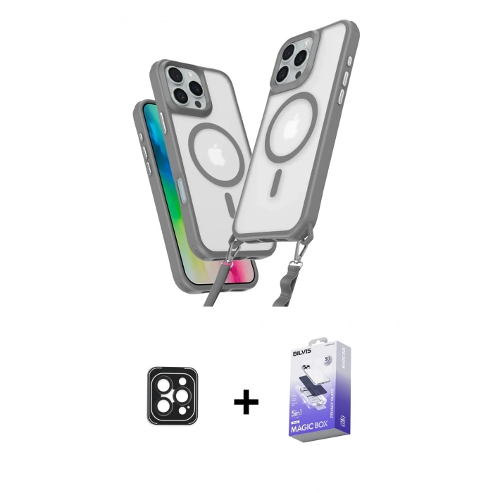 MARSİLYAN™- iPhone 16 Pro Max Kılıf Atlas Doku Koleksiyonu - Siyah Bilvis 5in1 5D Magic Hayalet Cam Ekran Koruyucu + PVD Metal Kamera Lens - SH