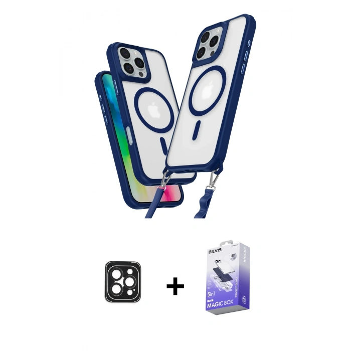 MARSİLYAN™- iPhone 16 Pro Max Kılıf Atlas Doku Koleksiyonu - Siyah Bilvis 5in1 5D Magic Hayalet Cam Ekran Koruyucu + PVD Metal Kamera Lens - SH