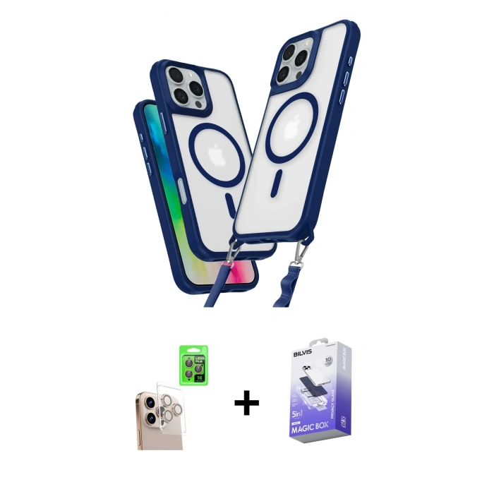 MARSİLYAN™- iPhone 16 Pro Max Kılıf Atlas Doku Koleksiyonu - Siyah Bilvis 5in1 5D Magic Hayalet Cam Ekran Koruyucu + Raze Metal Kamera Lens - NLGY