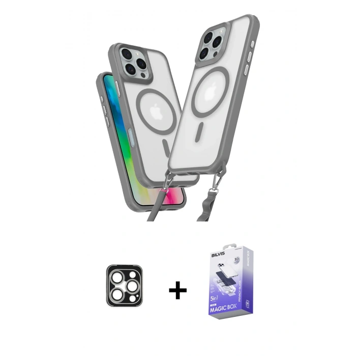 MARSİLYAN™- iPhone 16 Pro Max Kılıf Atlas Doku Koleksiyonu - Siyah Bilvis 5in1 5D Magic Hayalet Cam Ekran Koruyucu + Gümüş PVD Metal Kamera Lens