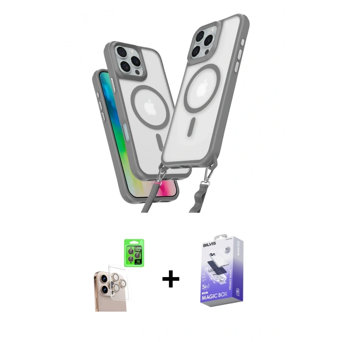 MARSİLYAN™- iPhone 16 Pro Max Kılıf Atlas Doku Koleksiyonu - Siyah Bilvis 5in1 5D Magic Hayalet Cam Ekran Koruyucu + Raze Metal Kamera Lens - NLGY
