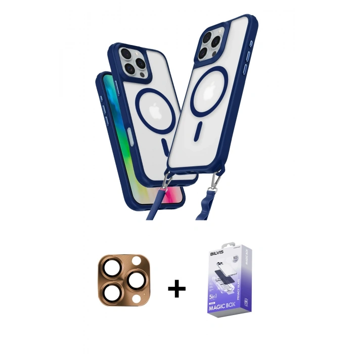 MARSİLYAN™- iPhone 16 Pro Max Kılıf Atlas Doku Koleksiyonu - Siyah Bilvis 5in1 5D Magic Hayalet Cam Ekran Koruyucu + Pers Alüminyum Kamera Lens - CLTM