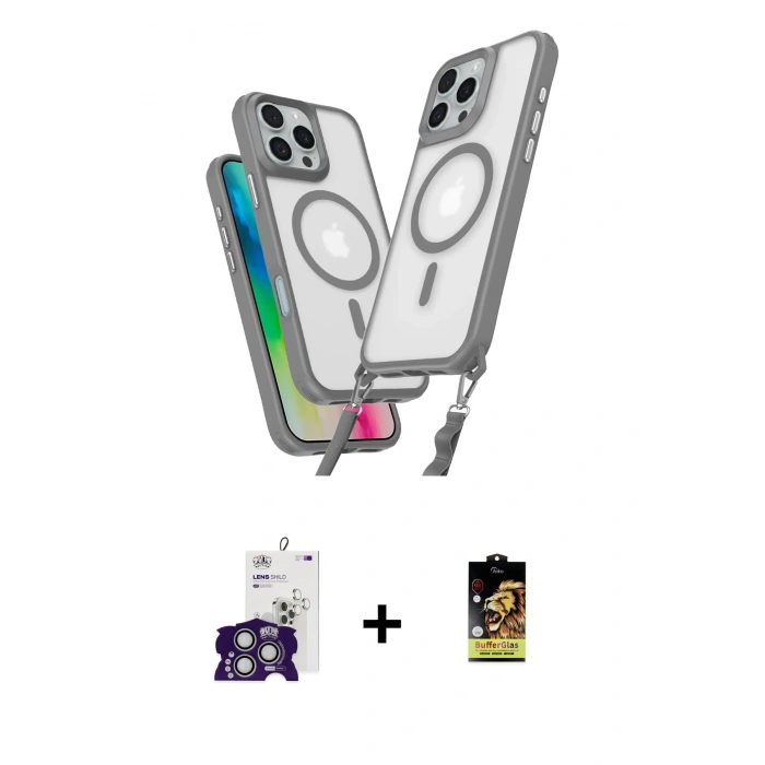 MARSİLYAN™- iPhone 16 Pro Max Kılıf Atlas Doku Koleksiyonu - Siyah Buffer Cam Ekran Koruyucu + Bilvis Titan Kamera Lens - GS
