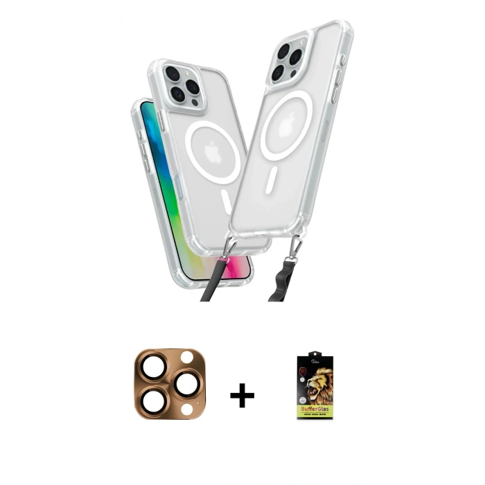 MARSİLYAN™- iPhone 16 Pro Max Kılıf Atlas Doku Koleksiyonu - Siyah Buffer Cam Ekran Koruyucu + Pers Alüminyum Kamera Lens - CLTM
